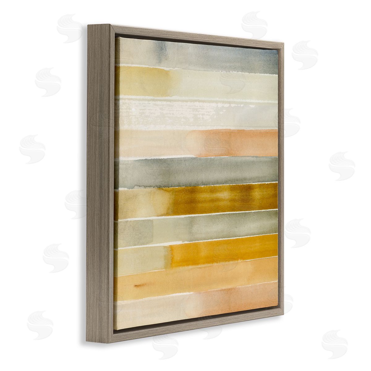Annie Warren Golden and Green Ombre Stripes Geometric Abstraction Brown Floater Frame Canvas Art
