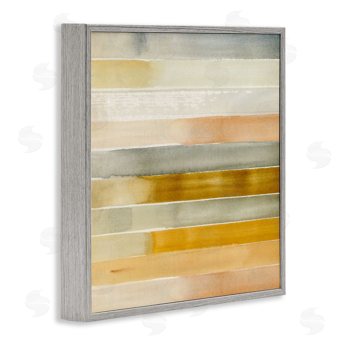 Annie Warren Golden and Green Ombre Stripes Geometric Abstraction Gray Framed Giclee Wall Art