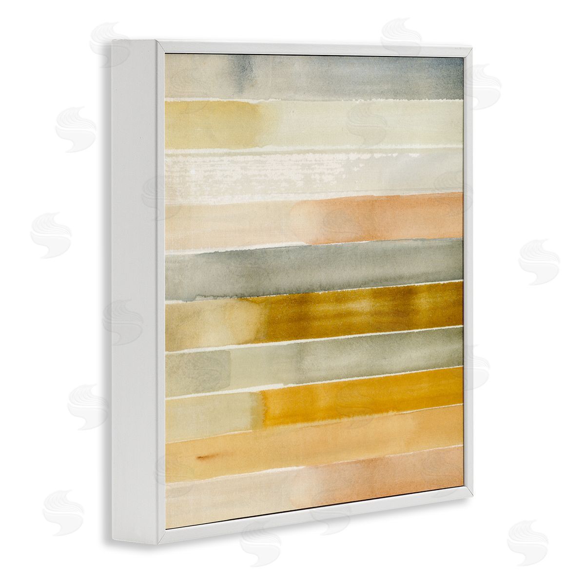 Annie Warren Golden and Green Ombre Stripes Geometric Abstraction White Framed Giclee Wall Art