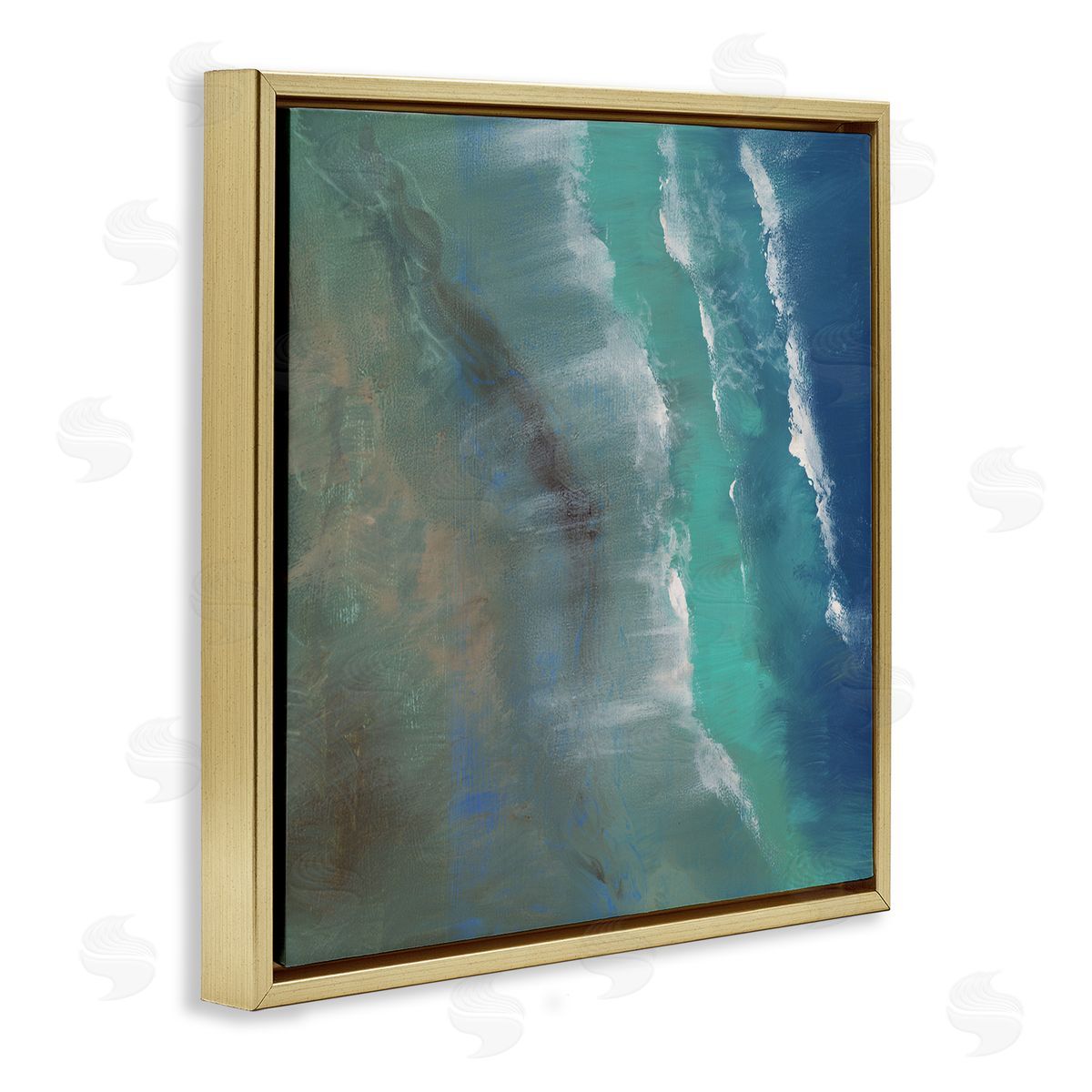 Sheila Finch Coastal Waves From Above Seaside Abstraction Gold Floater Frame Canvas Art