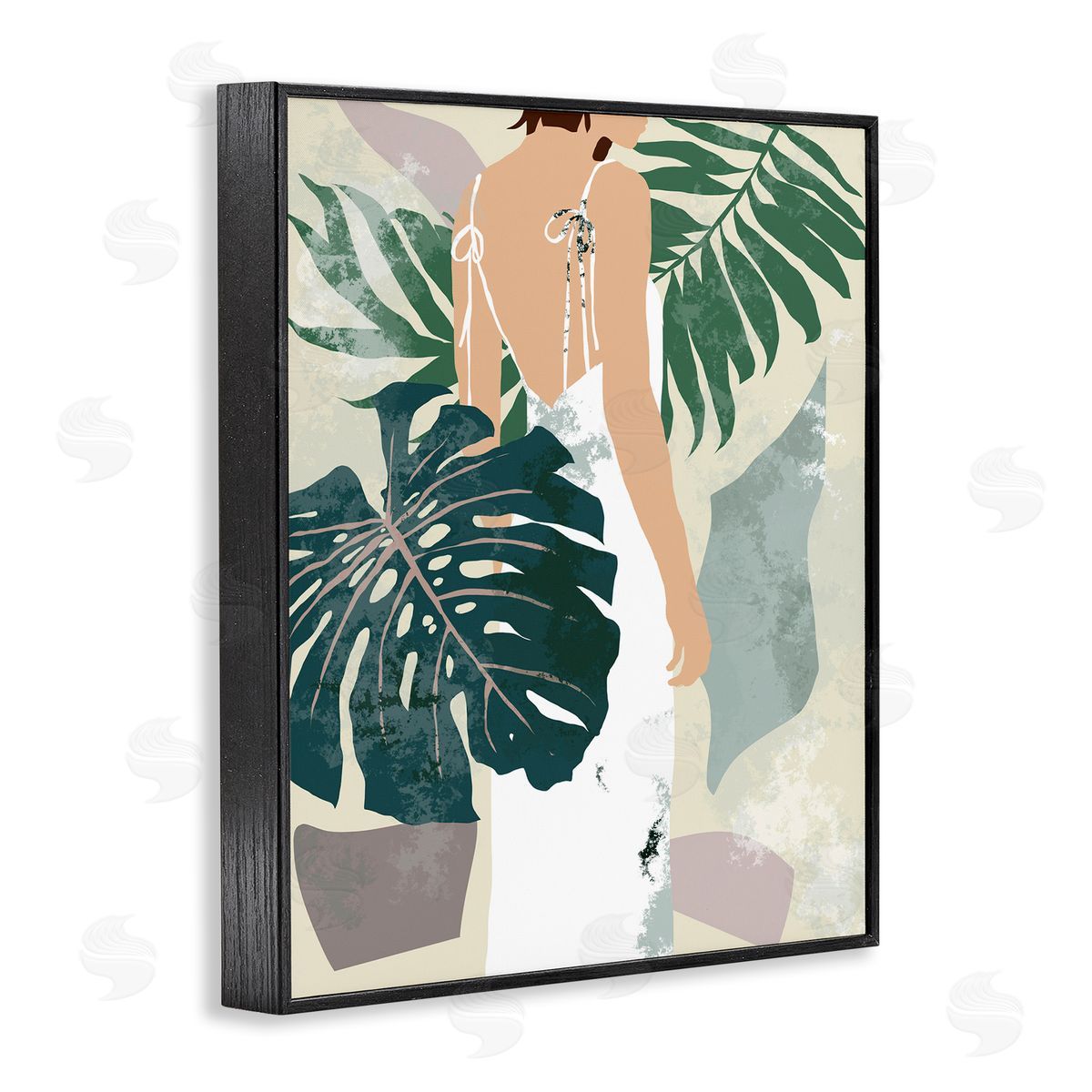 Melissa Wang Woman Between Shaded Palms Tropical Plants Black Framed Giclee Wall Art