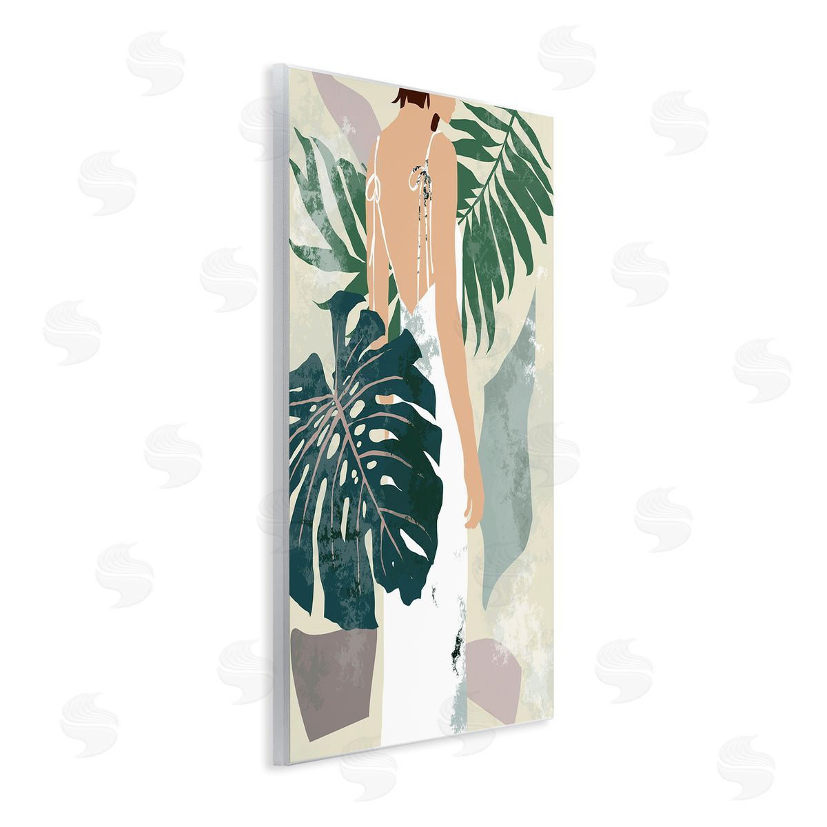 Melissa Wang Woman Between Shaded Palms Tropical Plants Wall Plaque Art