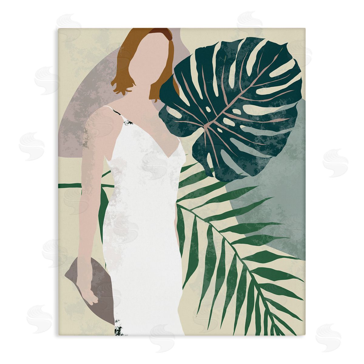Melissa Wang Woman with Tropical Palms Shaded Plants Canvas Wall Art