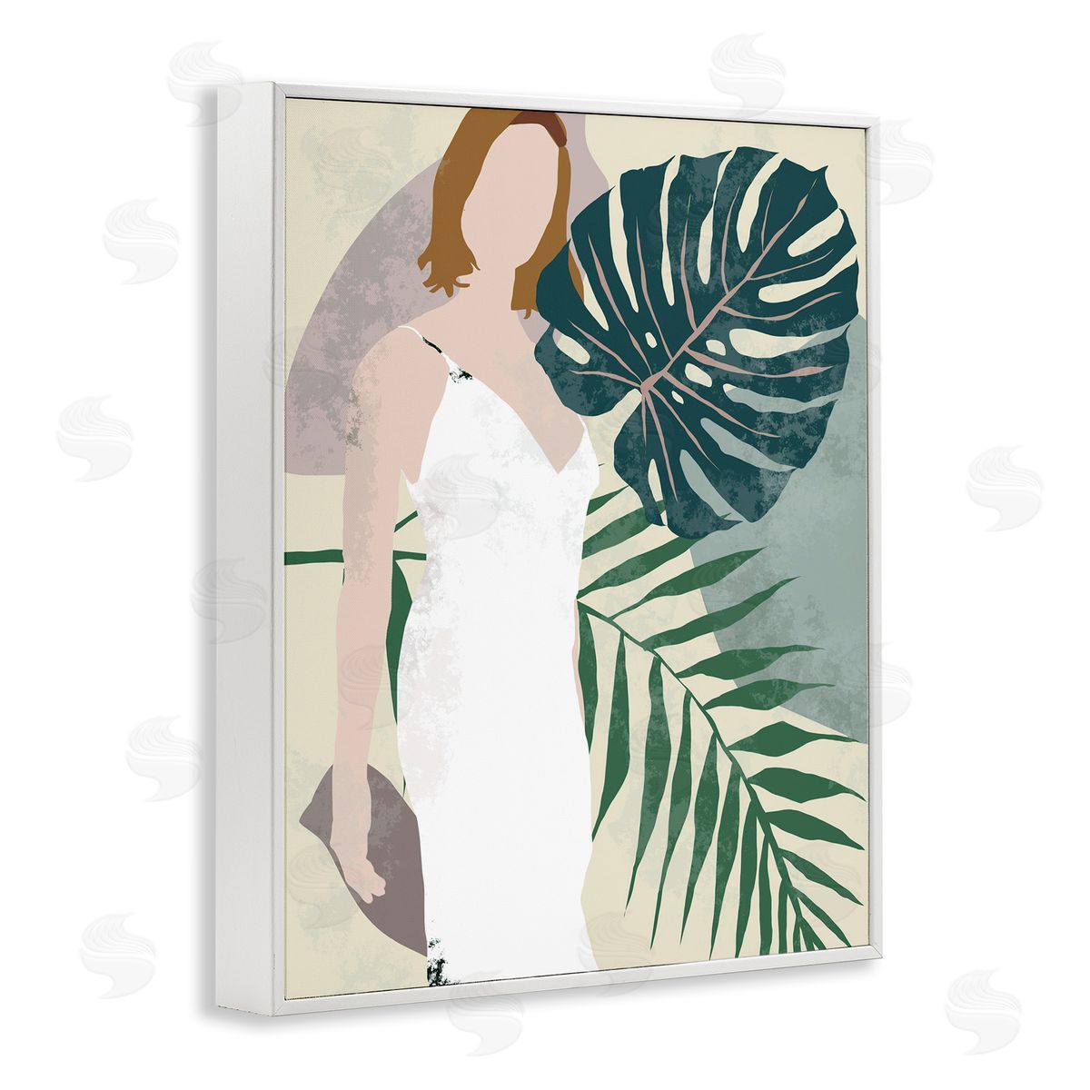 Melissa Wang Woman with Tropical Palms Shaded Plants White Framed Giclee Wall Art