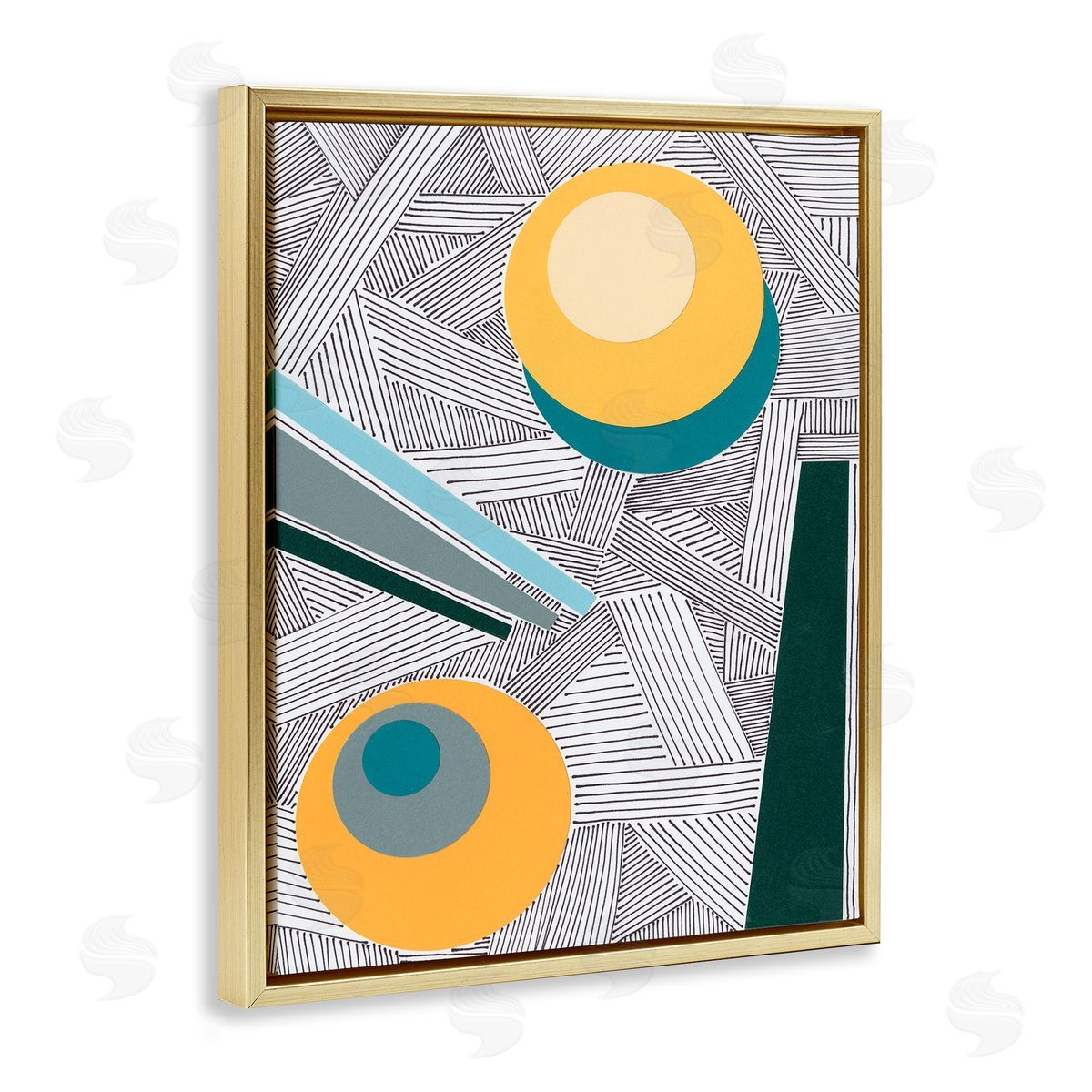 Regina Moore Modern Geometric Abstraction Asymmetrical Circles Gold Floater Frame Canvas Art
