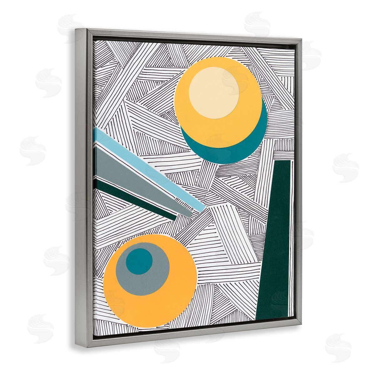 Regina Moore Modern Geometric Abstraction Asymmetrical Circles Gray Floater Frame Canvas Art