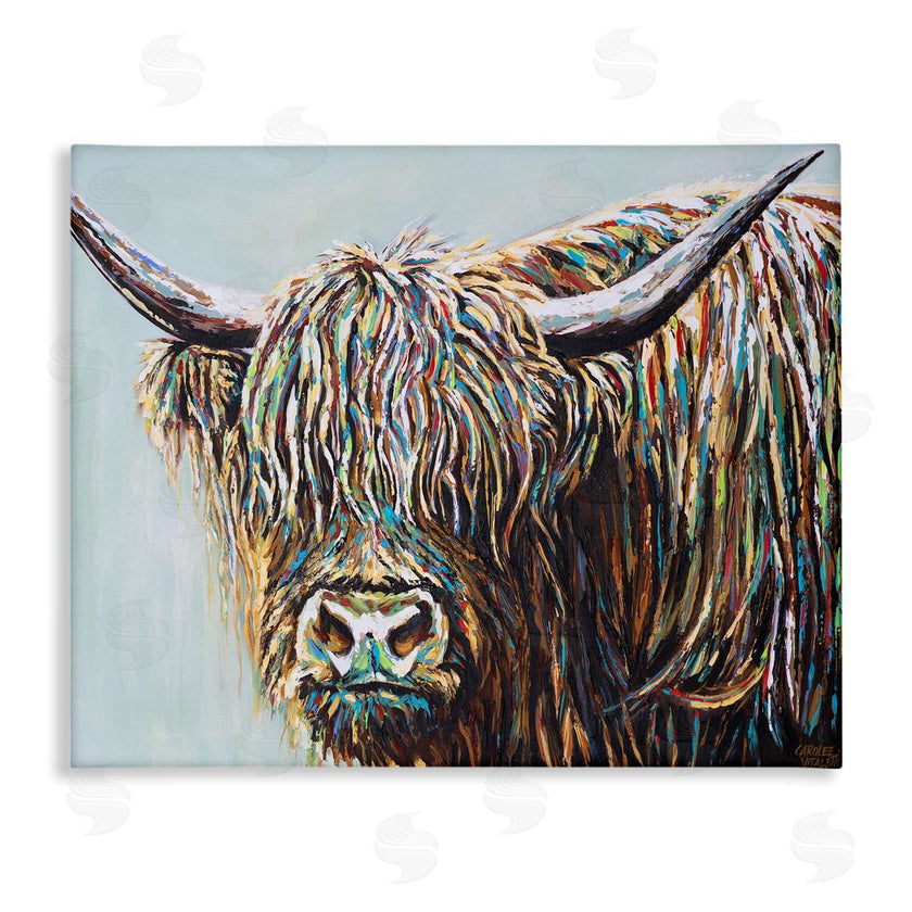 Carolee Vitaletti | Whimsical Rainbow Hair Woolly Highland Cattle Portrait
