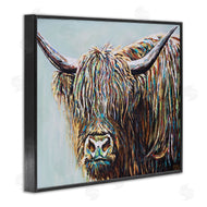 Carolee Vitaletti | Whimsical Rainbow Hair Woolly Highland Cattle Portrait