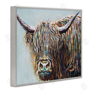 Carolee Vitaletti | Whimsical Rainbow Hair Woolly Highland Cattle Portrait