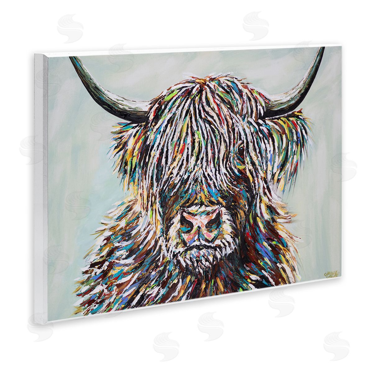 Carolee Vitaletti Country Cattle Wooly Highland Portrait Rainbow Hair Wall Plaque Art