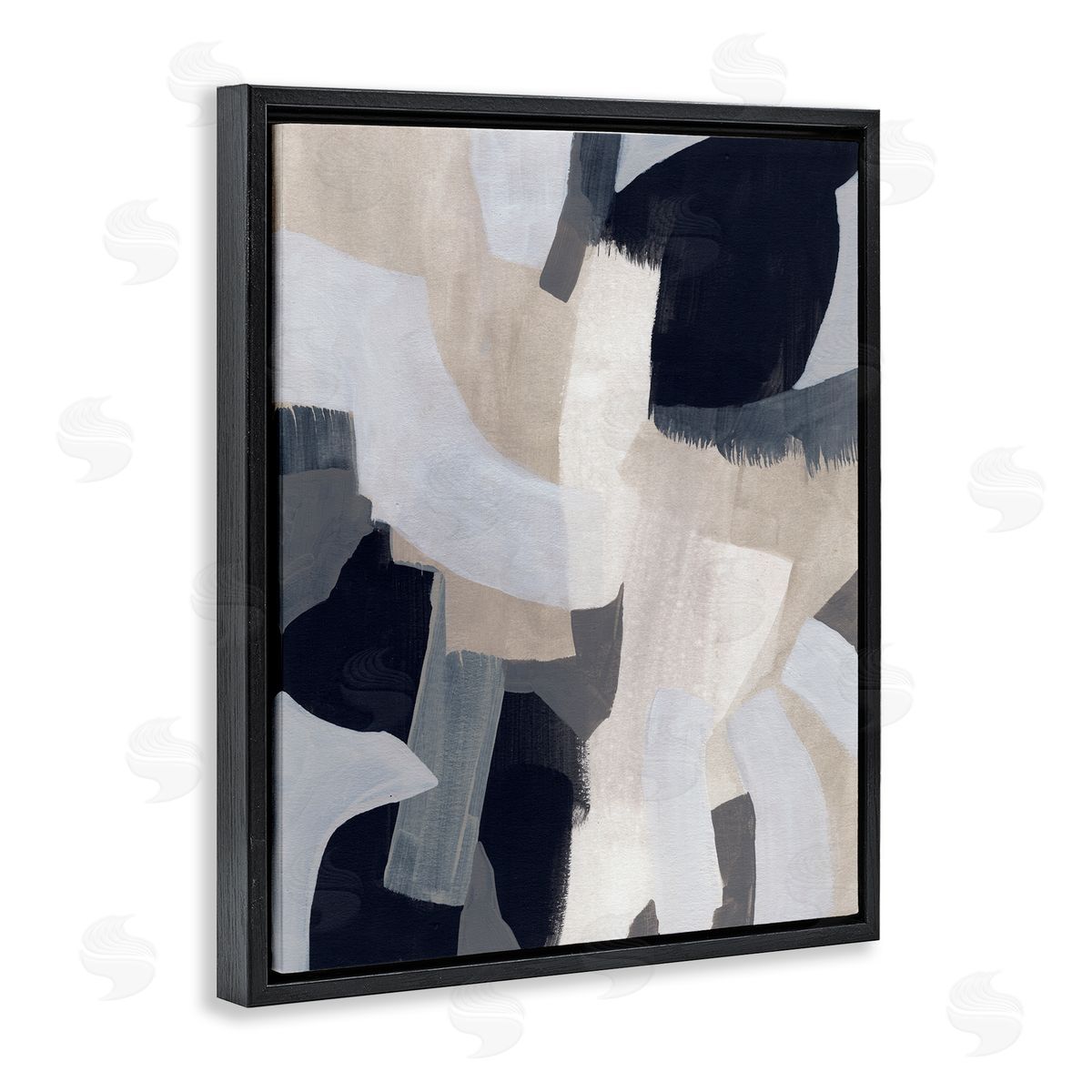 June Erica Vess Collage of Neutral Tone Abstract Shapes Blue Beige Black Floater Frame Canvas Art