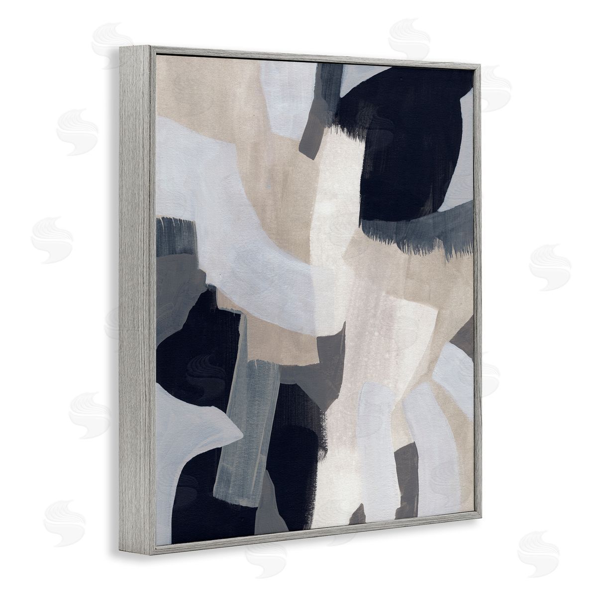 June Erica Vess Collage of Neutral Tone Abstract Shapes Blue Beige Gray Framed Giclee Wall Art