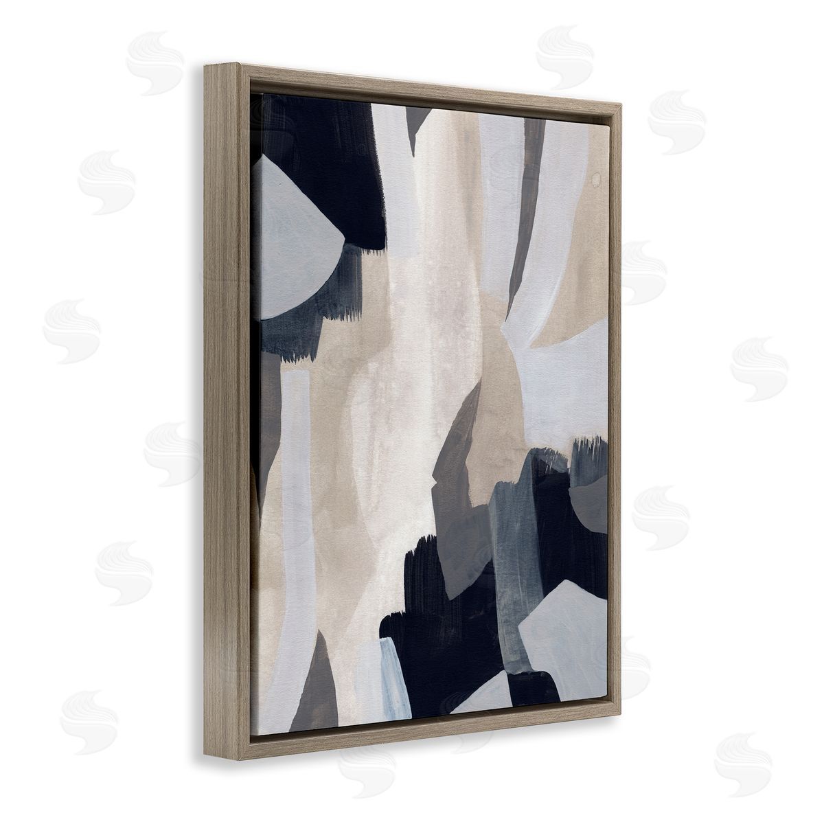 June Erica Vess Layered Organic Abstract Shapes Blue Beige Brown Floater Frame Canvas Art
