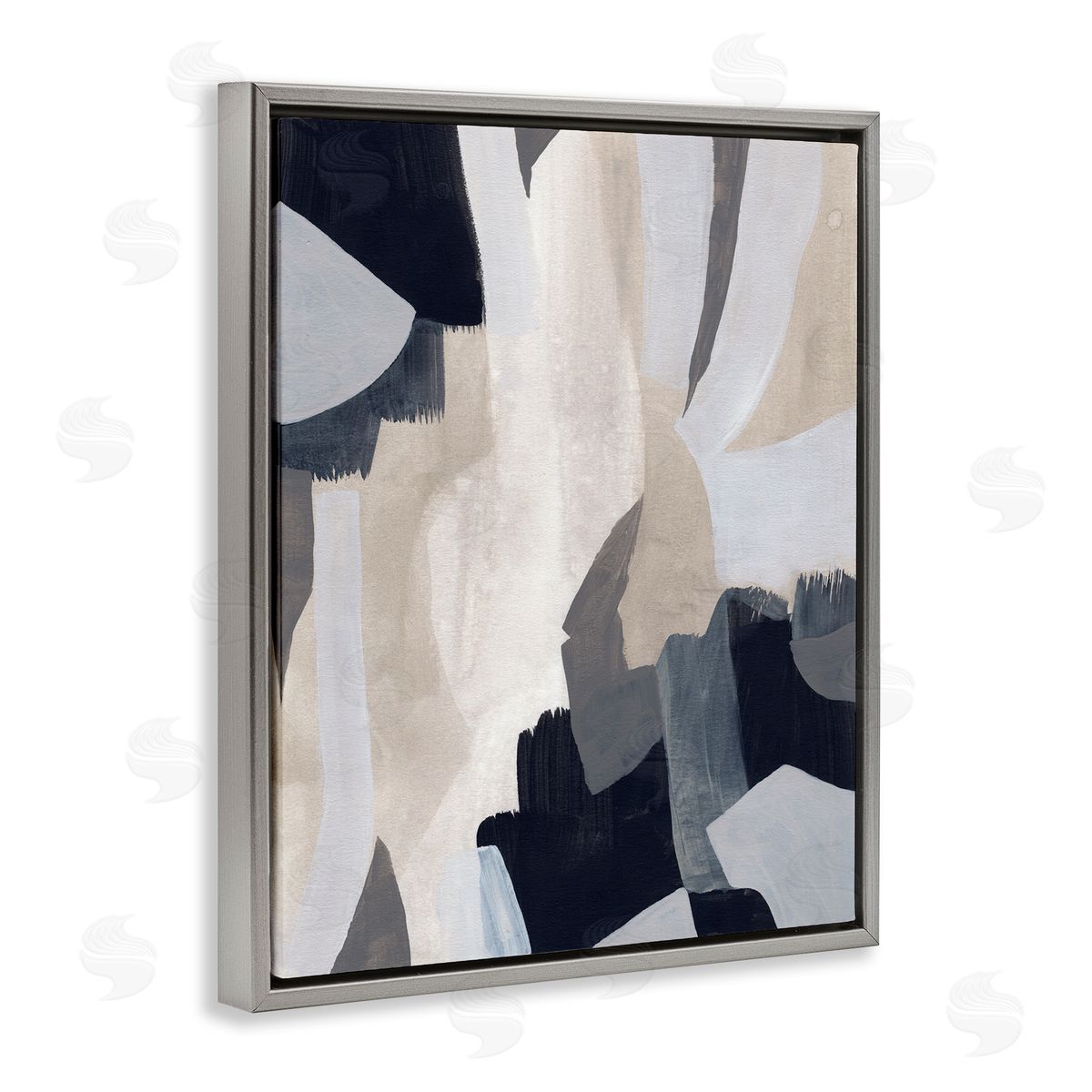 June Erica Vess Layered Organic Abstract Shapes Blue Beige Gray Floater Frame Canvas Art