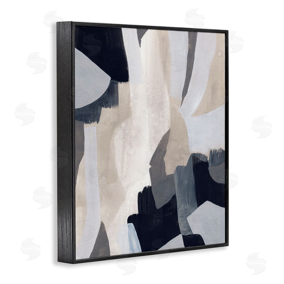 June Erica Vess Layered Organic Abstract Shapes Blue Beige Black Framed Giclee Wall Art