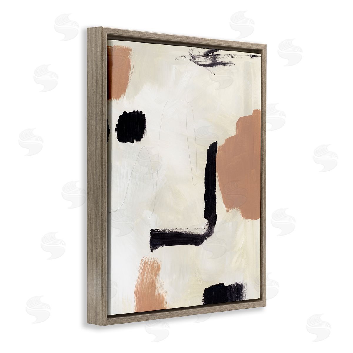 Victoria Barnes Soft Tone Neutral Abstraction Beige Black Design Brown Floater Frame Canvas Art
