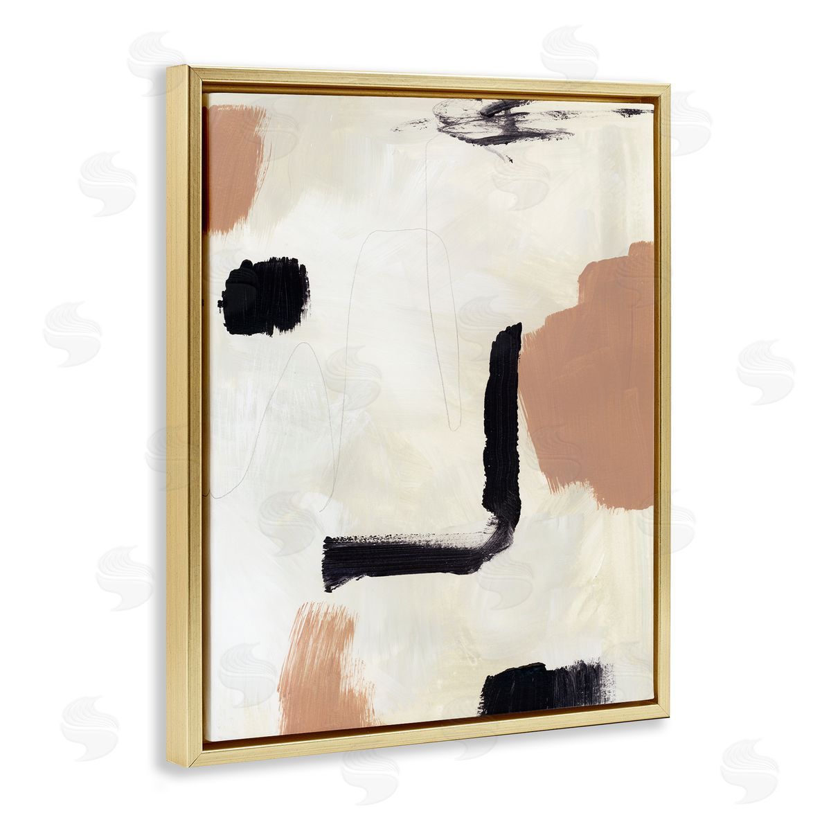 Victoria Barnes Soft Tone Neutral Abstraction Beige Black Design Gold Floater Frame Canvas Art