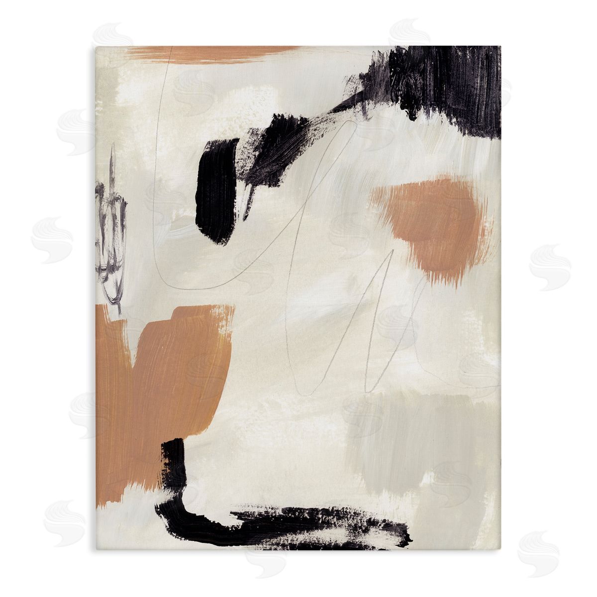 Victoria Barnes Expressive Abstract Composition Neutral Beige Black Canvas Wall Art