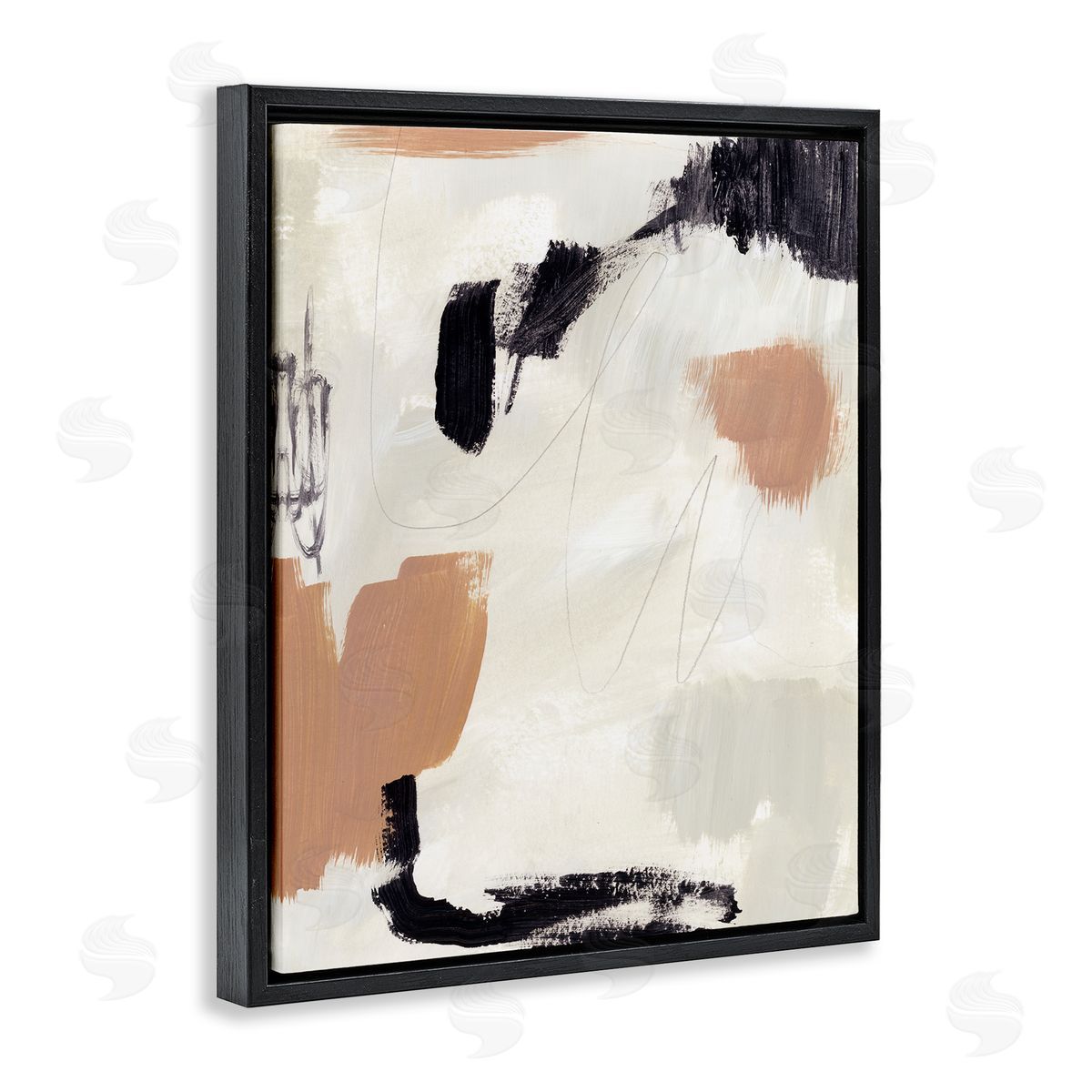 Victoria Barnes Expressive Abstract Composition Neutral Beige Black Black Floater Frame Canvas Art