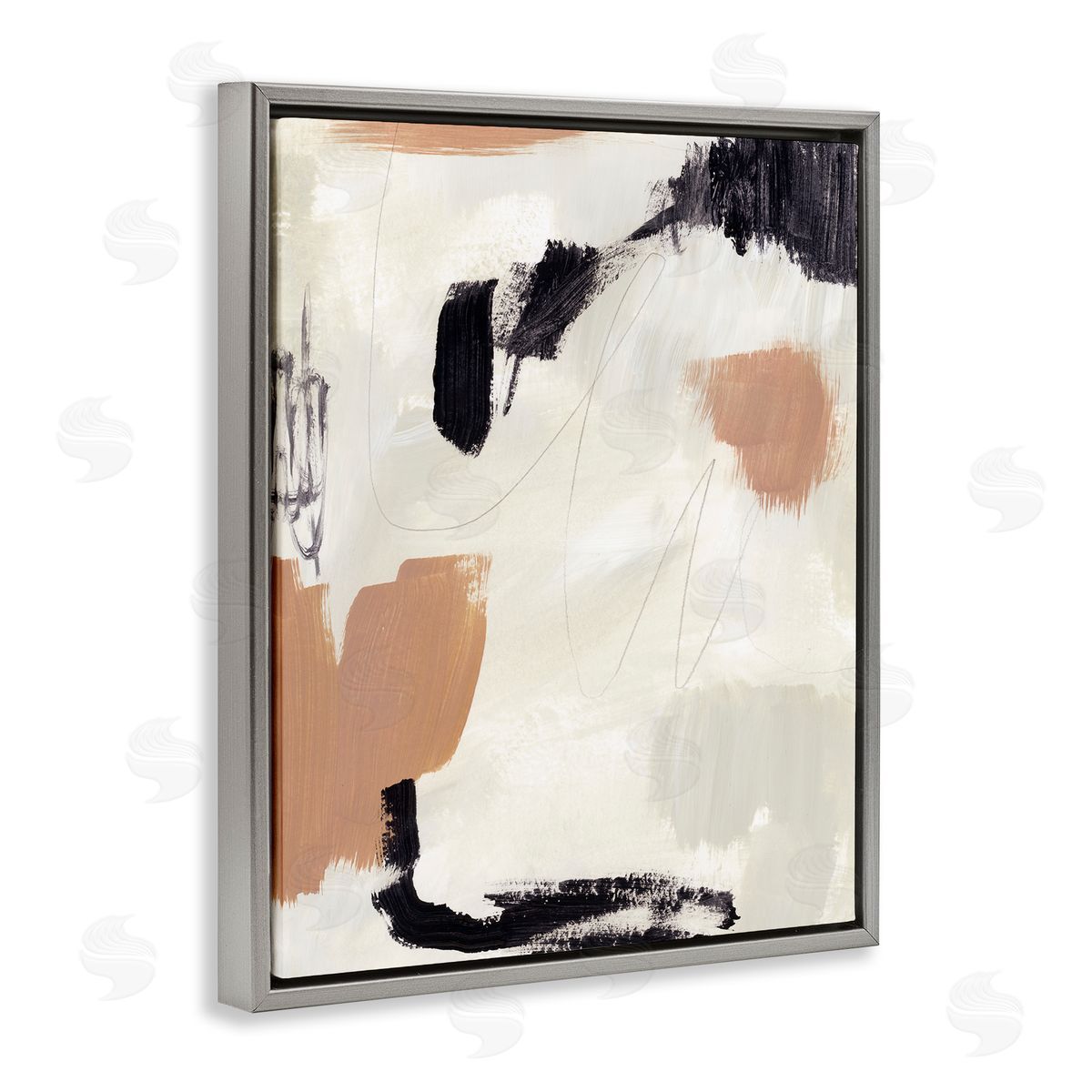 Victoria Barnes Expressive Abstract Composition Neutral Beige Black Gray Floater Frame Canvas Art