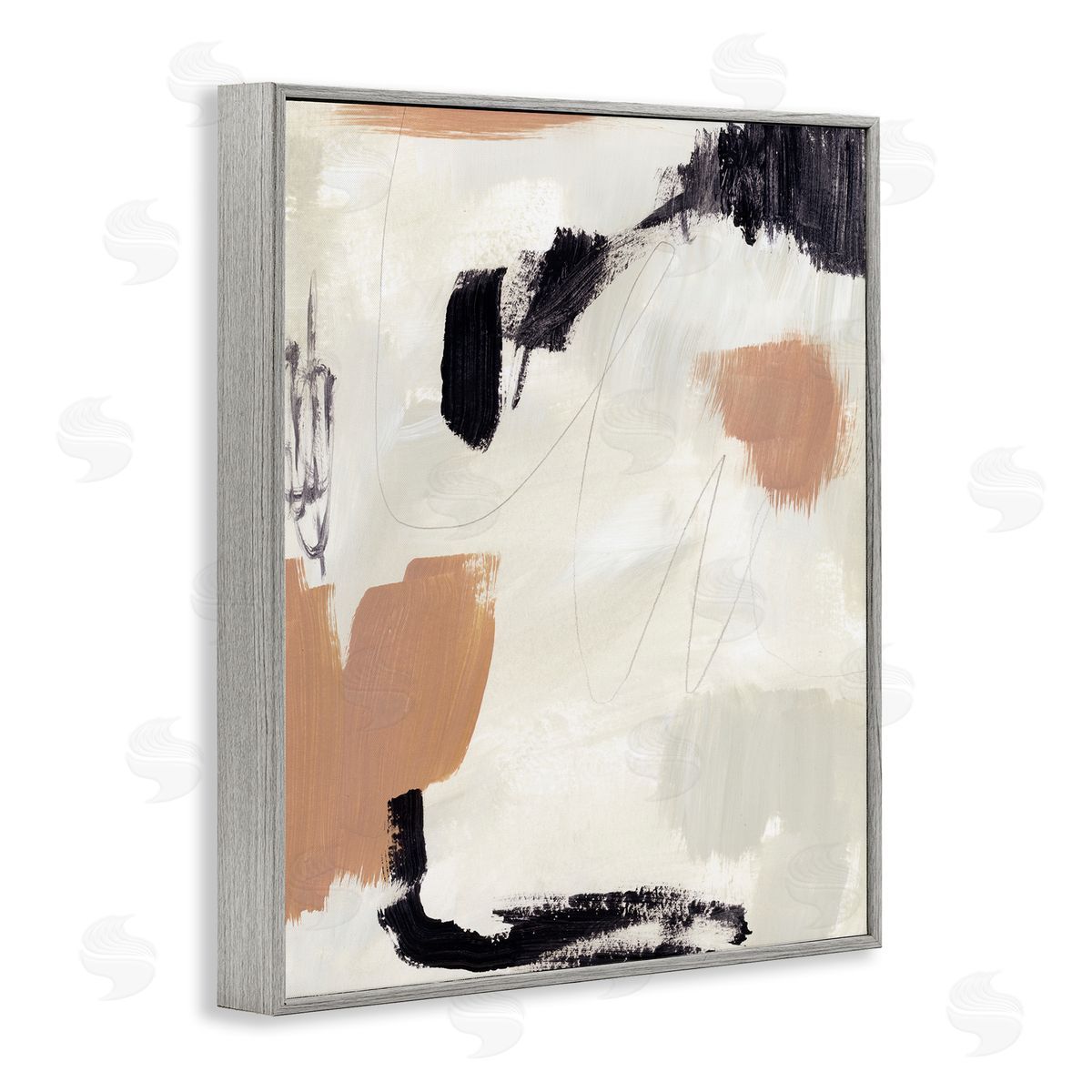 Victoria Barnes Expressive Abstract Composition Neutral Beige Black Gray Framed Giclee Wall Art