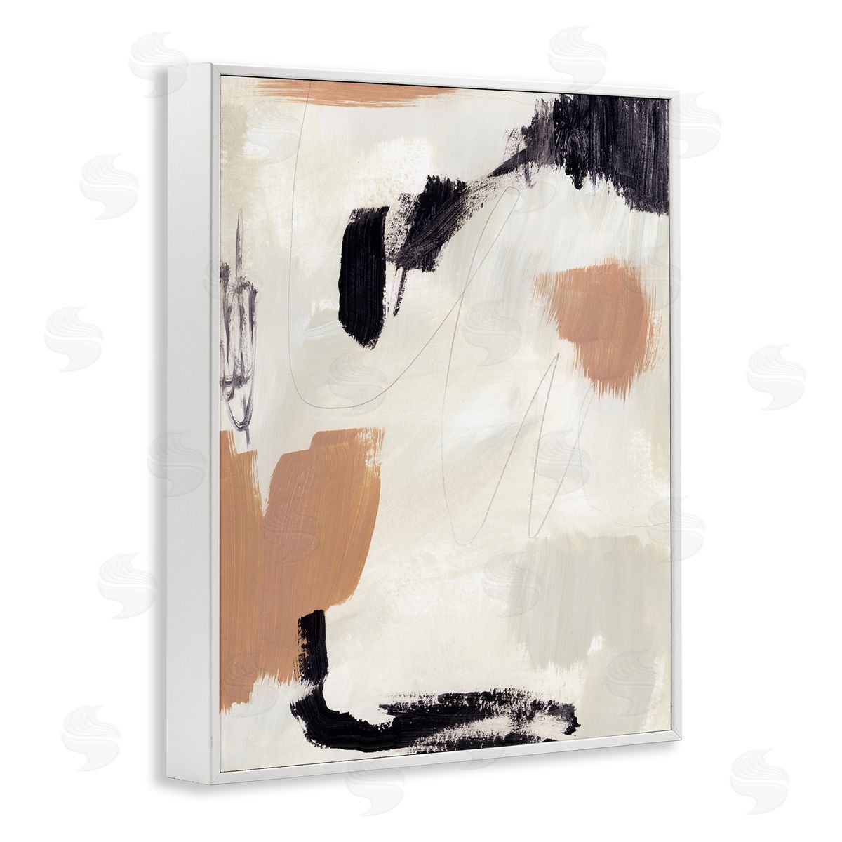 Victoria Barnes Expressive Abstract Composition Neutral Beige Black White Framed Giclee Wall Art