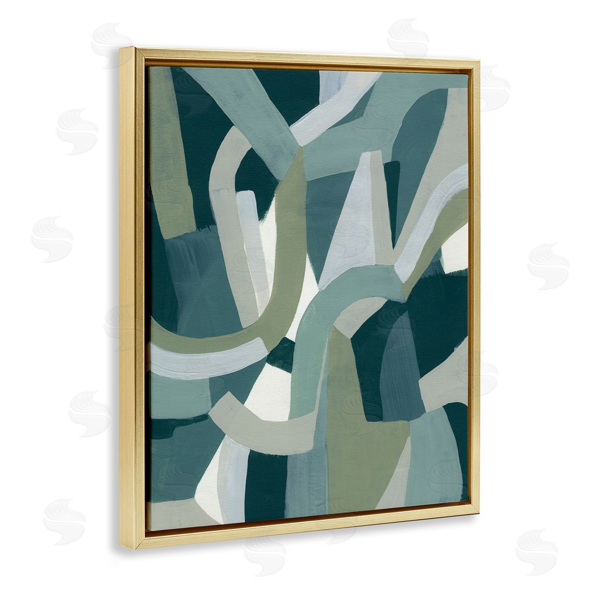 June Erica Vess Abstract Jigsaw Shapes Layered Green Limestone Gold Floater Frame Canvas Art
