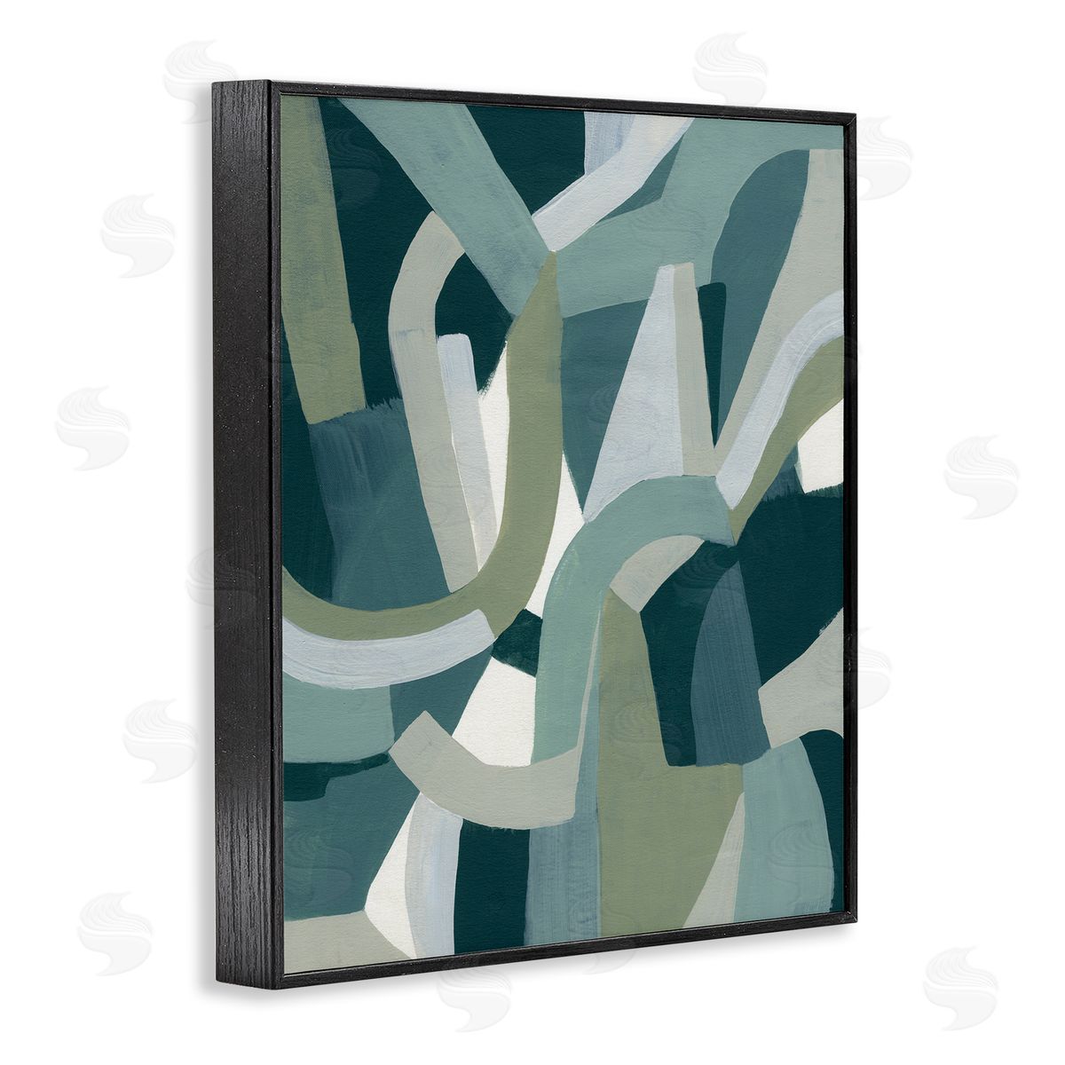 June Erica Vess Abstract Jigsaw Shapes Layered Green Limestone Black Framed Giclee Wall Art