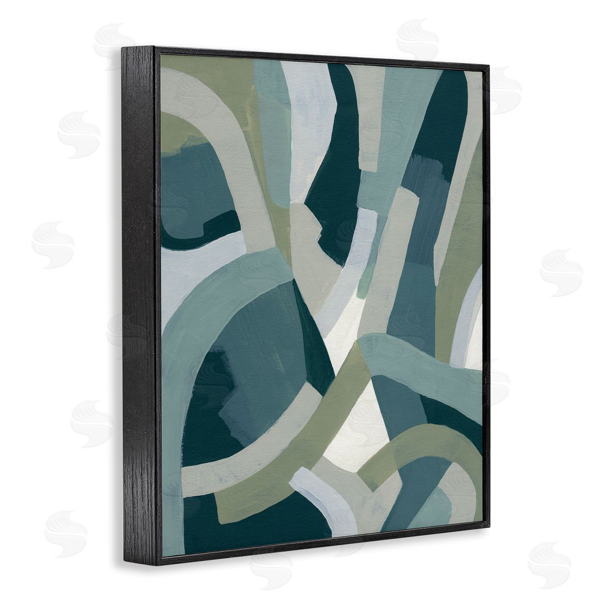 June Erica Vess Layered Curved Shapes Abstract Green Limestone Black Framed Giclee Wall Art