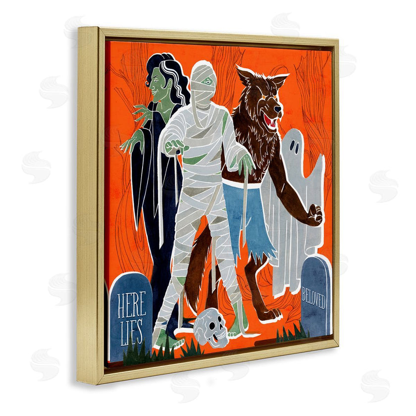 Grace Popp | Spooky Halloween Monsters Orange Graveyard Ghost