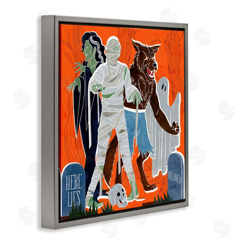 Grace Popp | Spooky Halloween Monsters Orange Graveyard Ghost