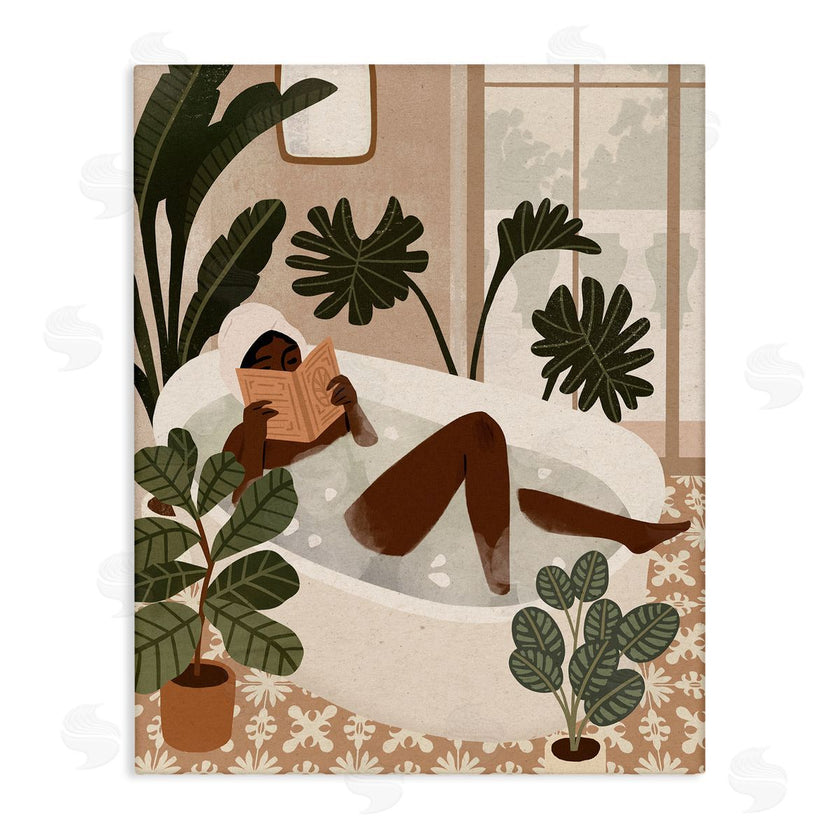 Victoria Barnes | Female Reading in Bath Tropical Palm Plants