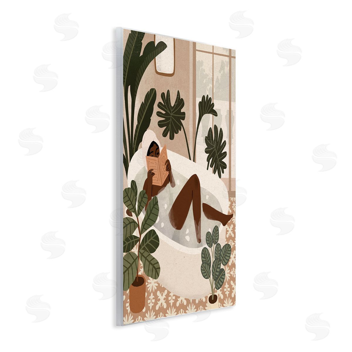 Victoria Barnes Female Reading in Bath Tropical Palm Plants Wall Plaque Art