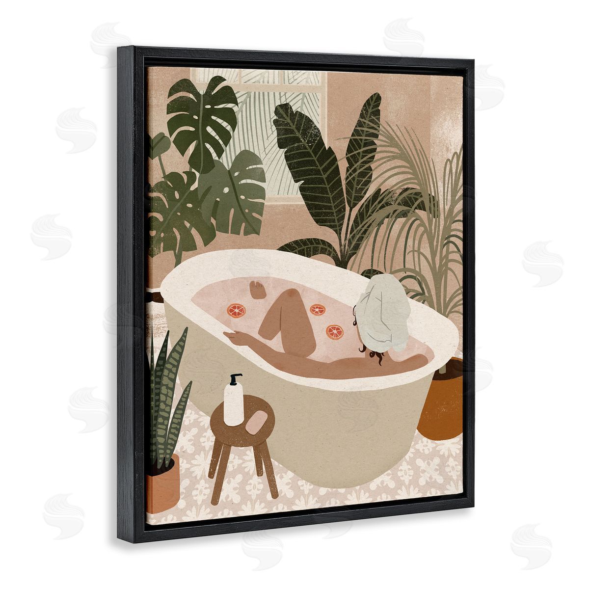 Victoria Barnes Female Fruit Bath Tropical Palm Plants Black Floater Frame Canvas Art