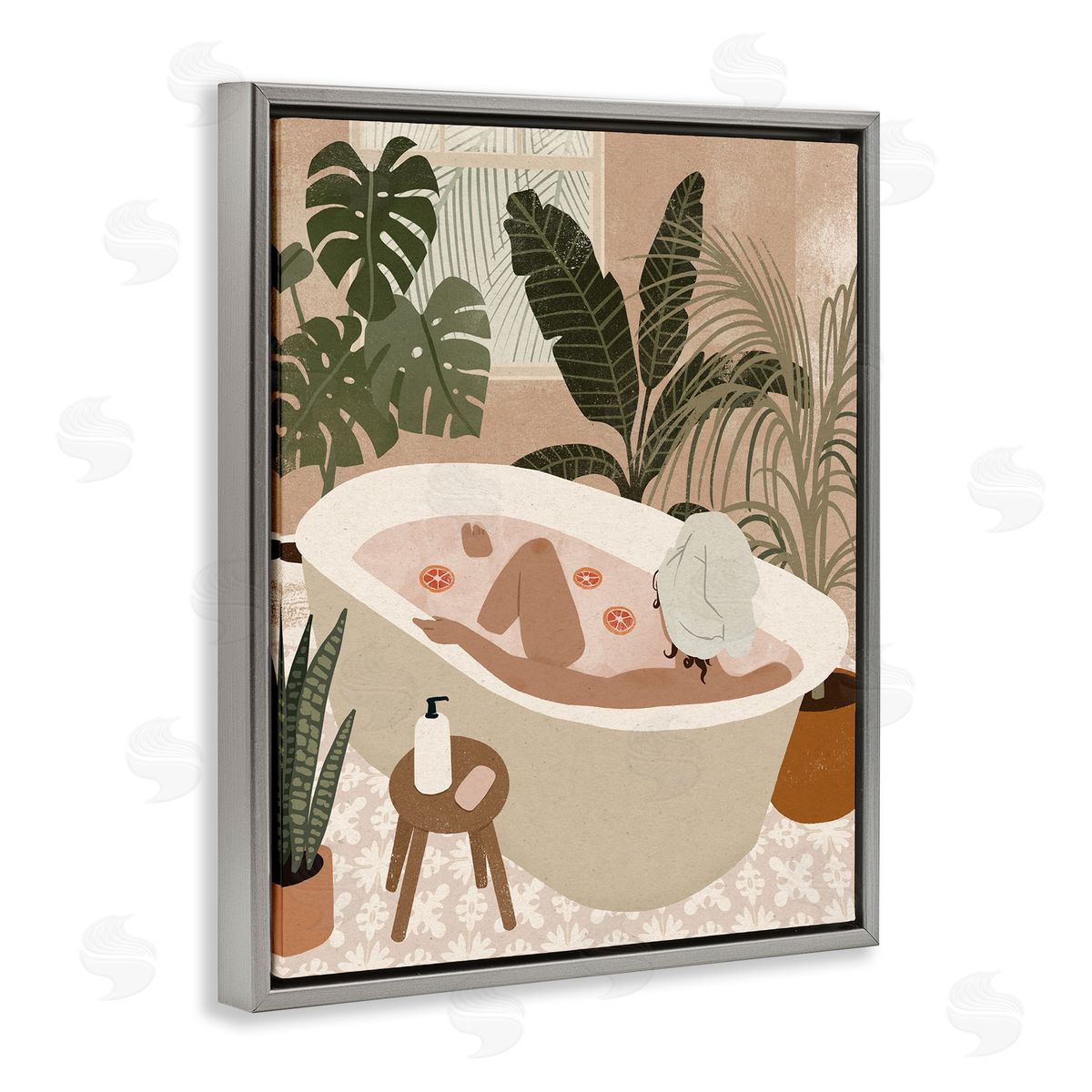 Victoria Barnes Female Fruit Bath Tropical Palm Plants Gray Floater Frame Canvas Art