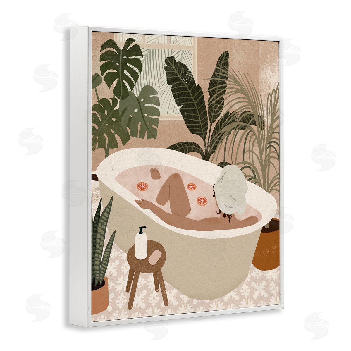 Victoria Barnes Female Fruit Bath Tropical Palm Plants White Framed Giclee Wall Art