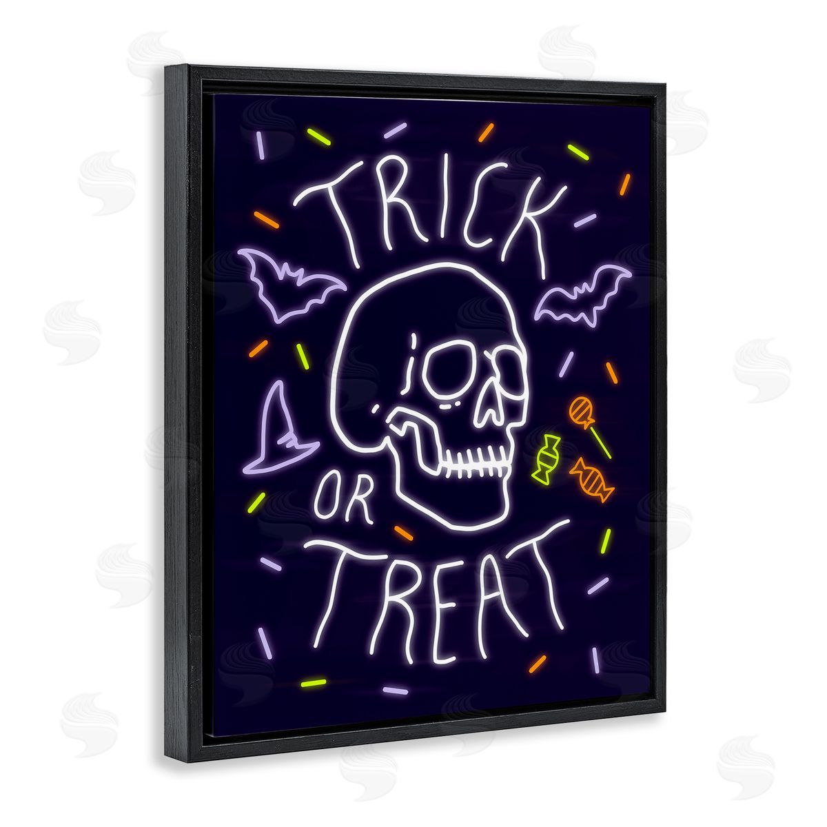 Victoria Barnes Trick or Treat Halloween Phrase Spooky Skeleton Black Floater Frame Canvas Art