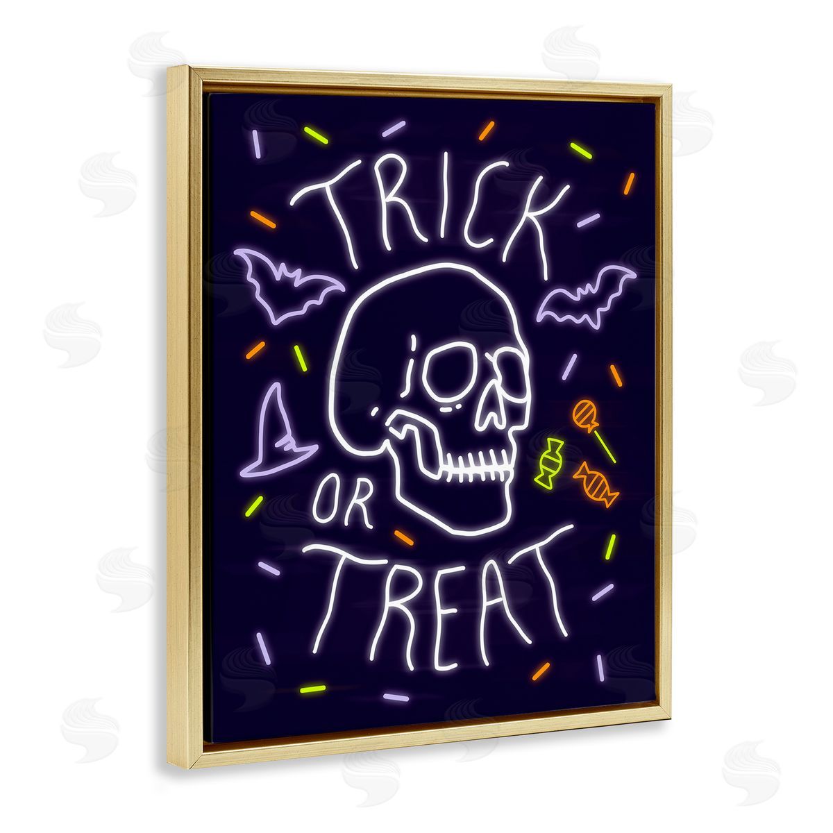Victoria Barnes Trick or Treat Halloween Phrase Spooky Skeleton Gold Floater Frame Canvas Art