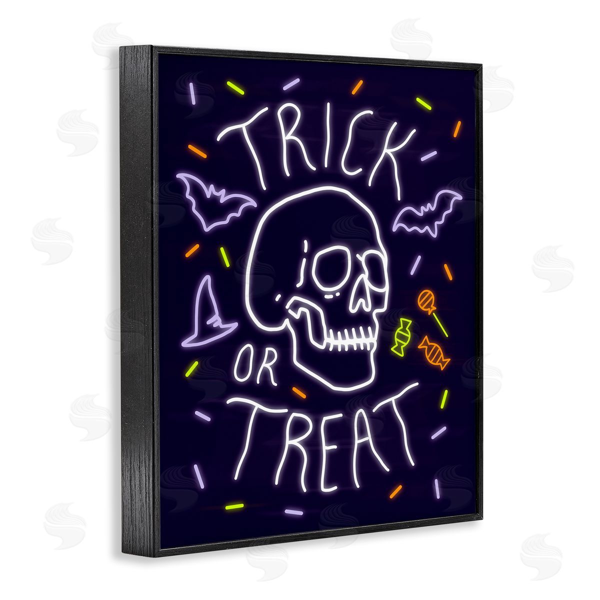 Victoria Barnes Trick or Treat Halloween Phrase Spooky Skeleton Black Framed Giclee Wall Art