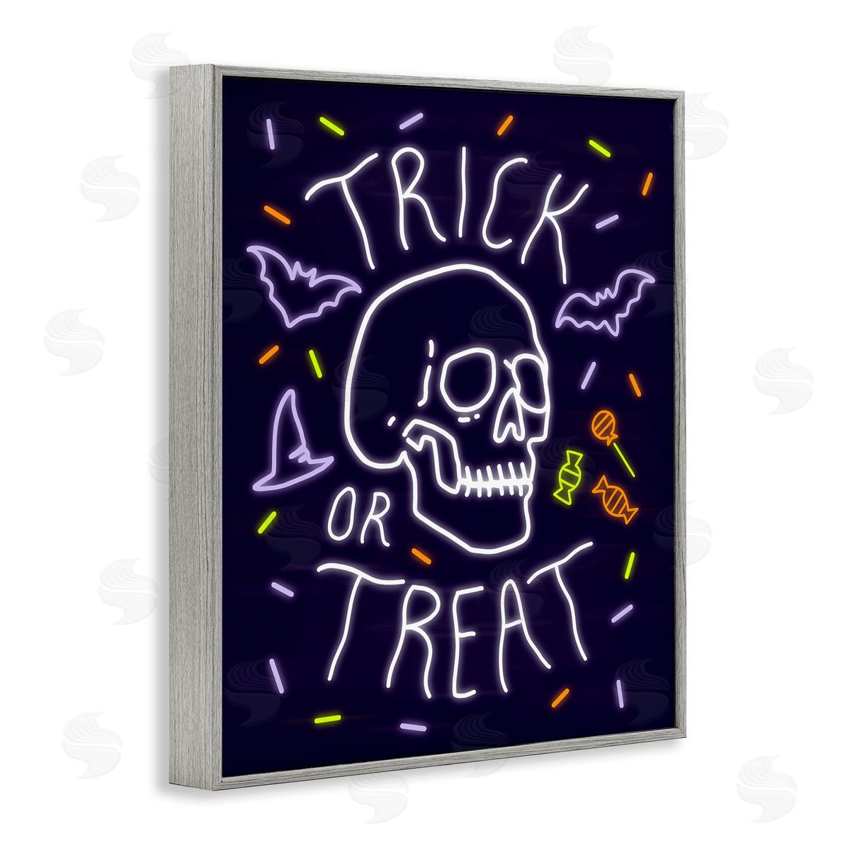 Victoria Barnes Trick or Treat Halloween Phrase Spooky Skeleton Gray Framed Giclee Wall Art