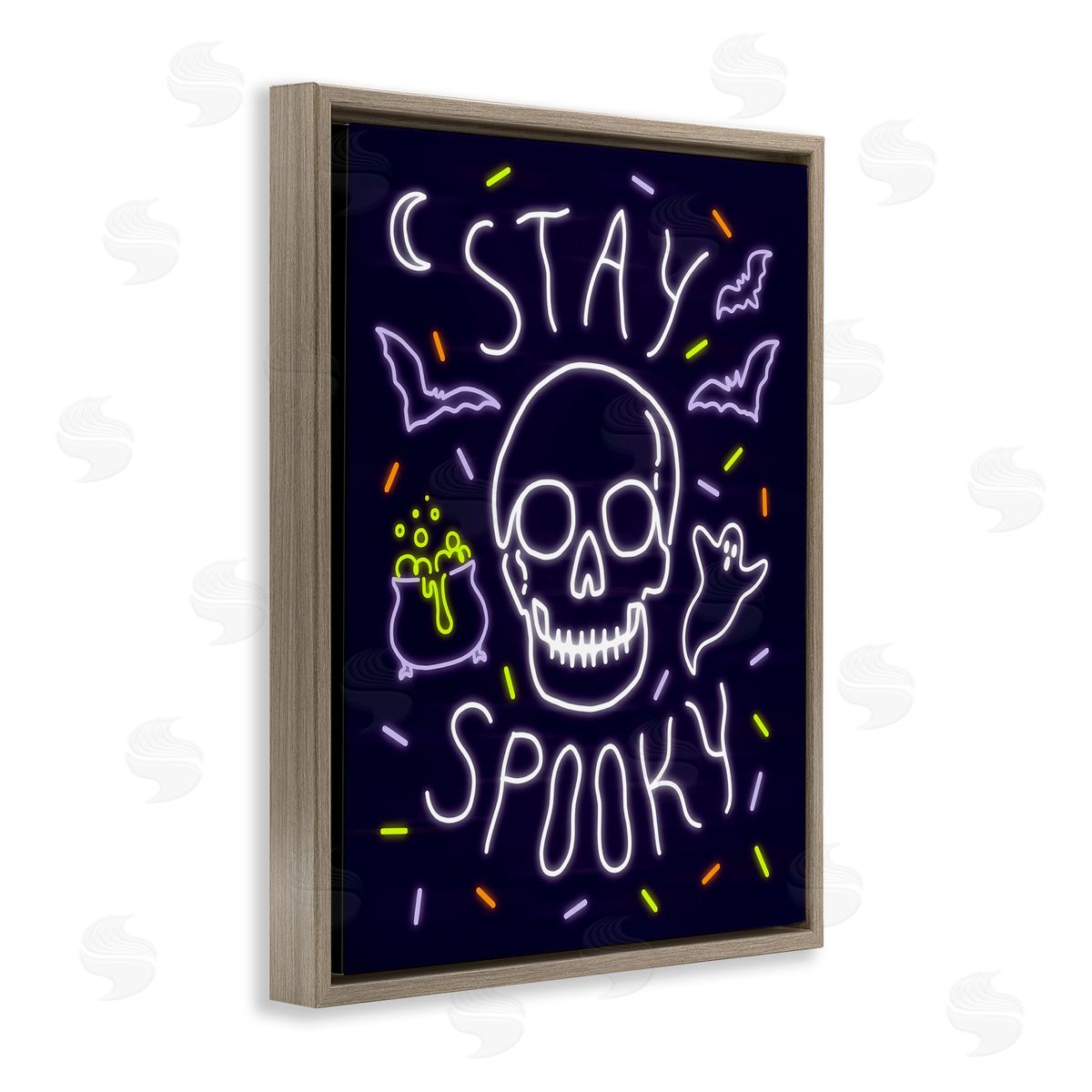 Victoria Barnes Stay Spooky Quote Halloween Theme Skeleton Brown Floater Frame Canvas Art