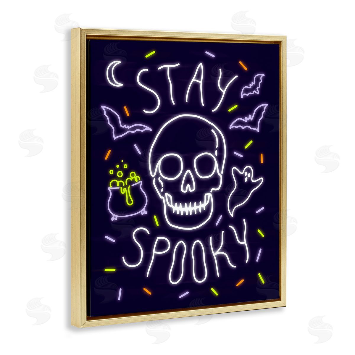 Victoria Barnes Stay Spooky Quote Halloween Theme Skeleton Gold Floater Frame Canvas Art