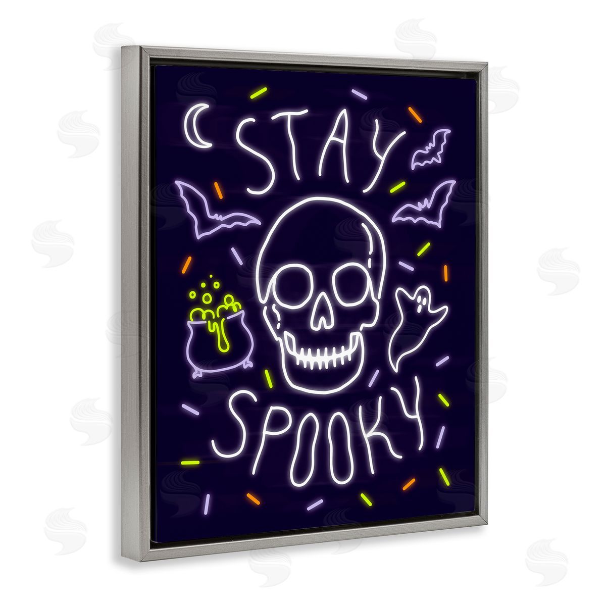Victoria Barnes Stay Spooky Quote Halloween Theme Skeleton Gray Floater Frame Canvas Art