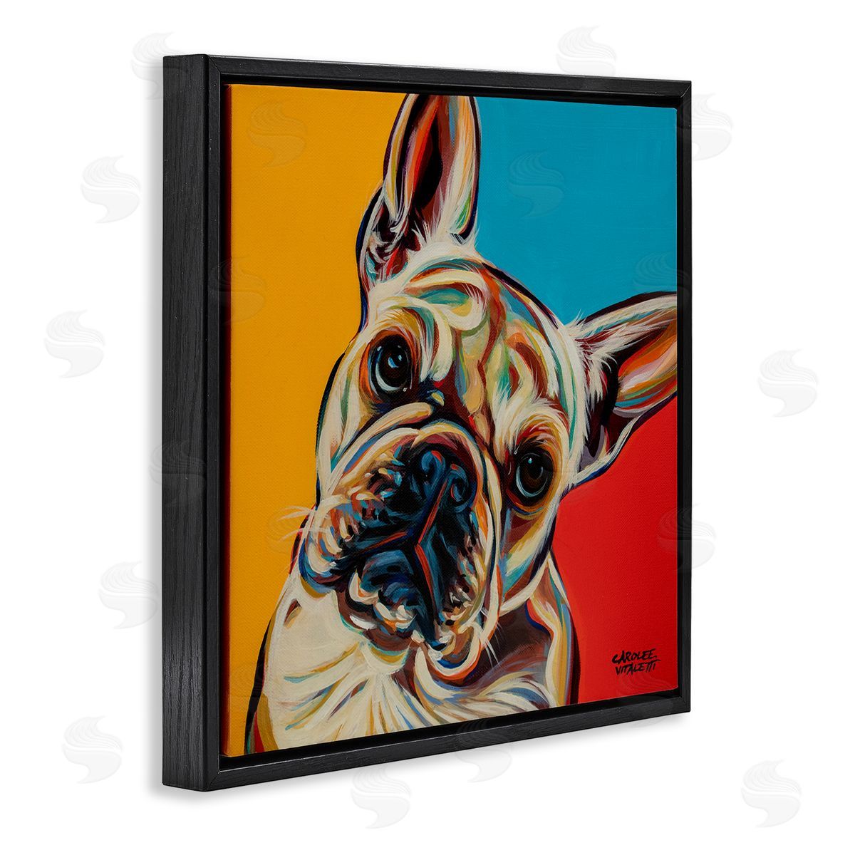 Carolee Vitaletti French Bulldog Pop Portrait Black Floater Frame Canvas Art