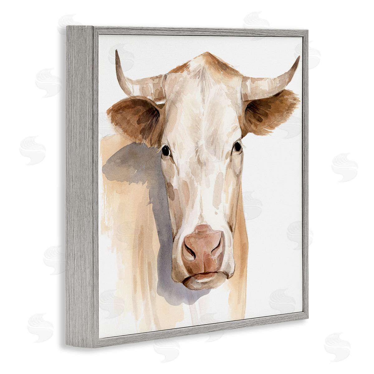 Grace Popp Sulking Cow Portrait Soft Tone Brown Gray Framed Giclee Wall Art