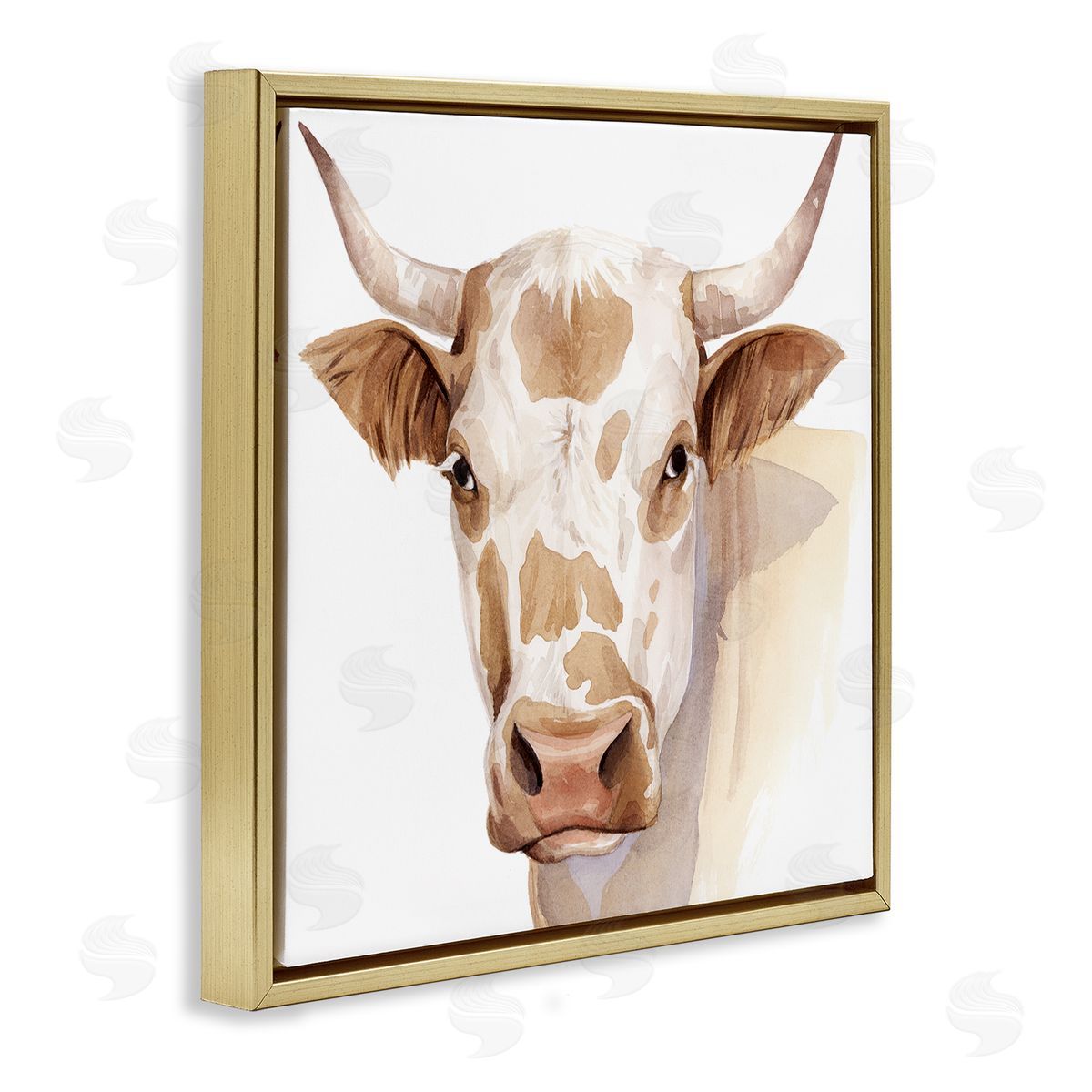 Grace Popp Spotted Brown Cow Portrait Soft Tones Gold Floater Frame Canvas Art