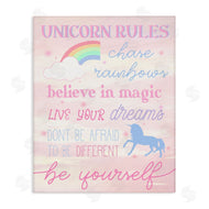 Stupell Studio | Unicorn Rules Happiness Rainbow Pink Sky