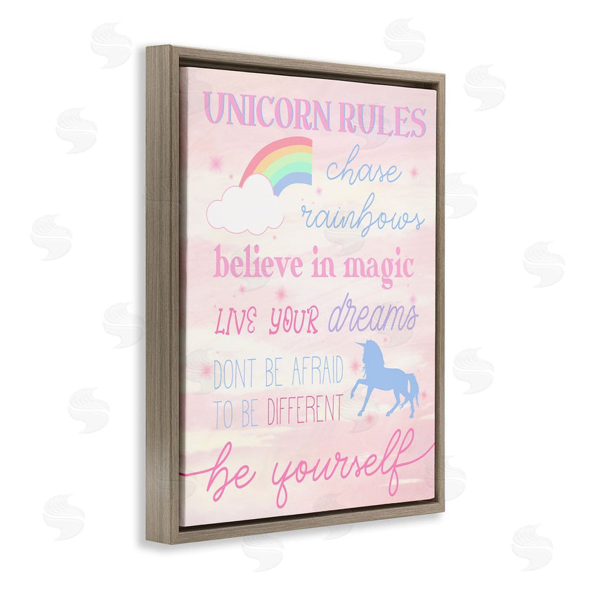 Stupell Studio | Unicorn Rules Happiness Rainbow Pink Sky