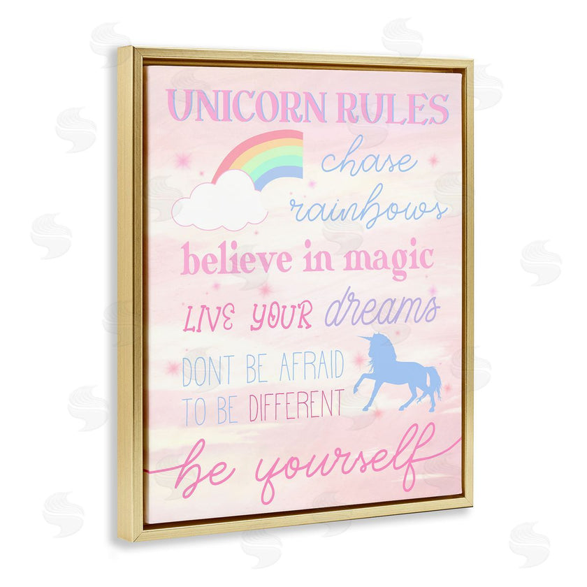 Stupell Studio | Unicorn Rules Happiness Rainbow Pink Sky
