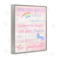 Stupell Studio | Unicorn Rules Happiness Rainbow Pink Sky